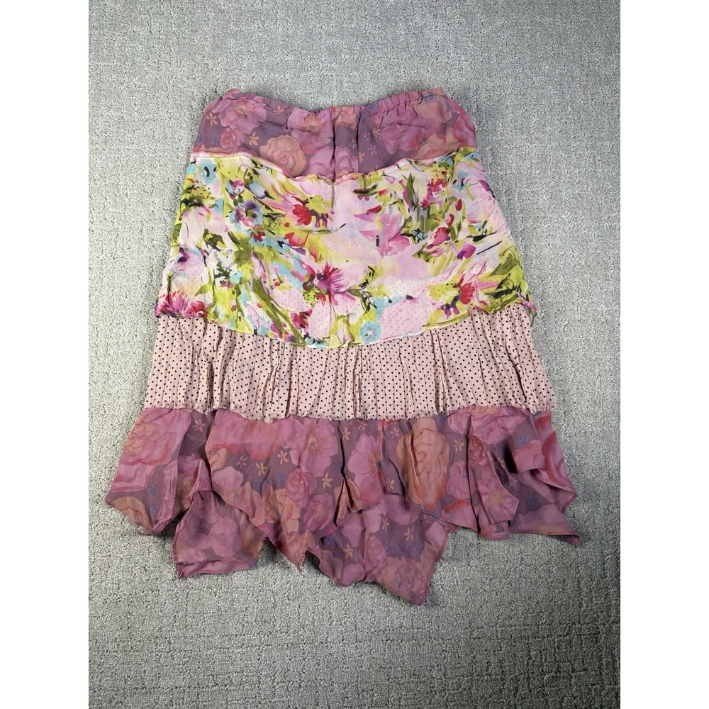 Women's Asymmetrical Floral Tiered Skirt - Pink Multi